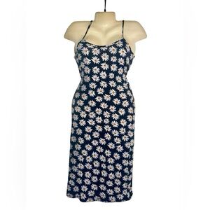 Daisy Print Navy Spaghetti Strap Slip Dress